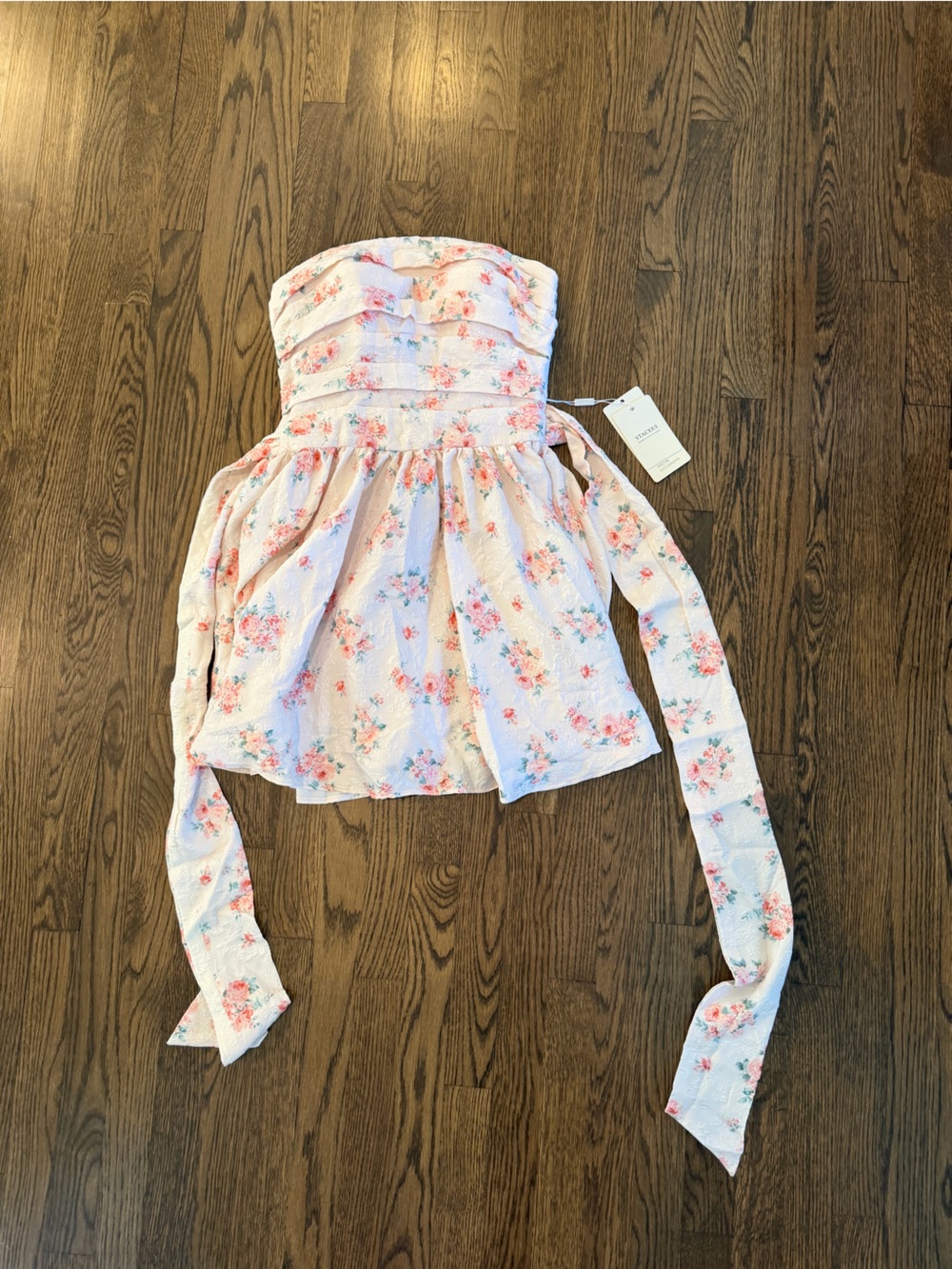 Floral Tie-Strap Smocked Waist Women’s Top - Pink Floral